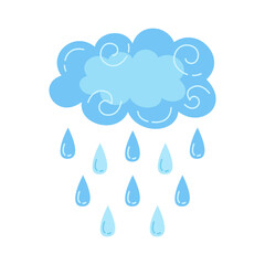 Cloud with rain cartoon style. Abstract flat bad weather colors hand drawn symbol