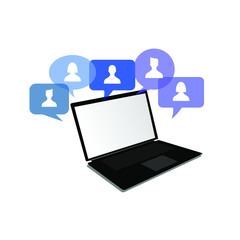 laptop and people inside bubble chat, conversation, message