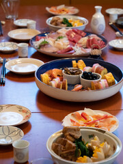 The table being set for a traditional new year's dinner in Japan