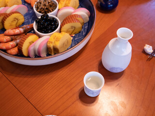 The table being set for a traditional new year's dinner in Japan