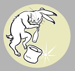 鳥獣戯画-餅を突く兎