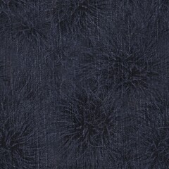 Seamless patterned denim jean for print. High quality illustration. Grungy trendy street wear design. Real detailed denim texture with digital floral pattern overlay. Navy blue deep dark colors.
