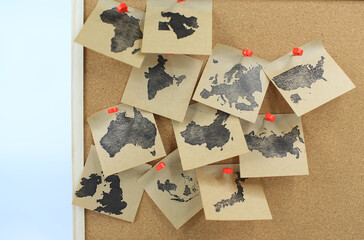 world map on the corkboard