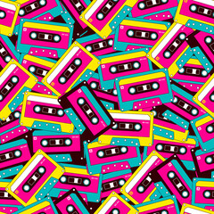 Cassette Illustration Seamless pattern with Retro Style 