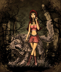 Naklejka premium little red riding hood alpha