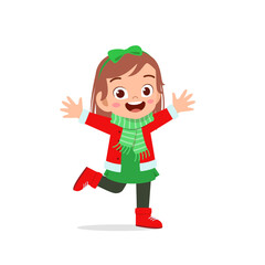 happy cute little kid boy and girl wearing red christmas costume