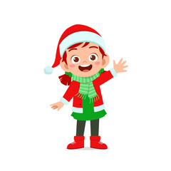 happy cute little kid boy and girl wearing red christmas costume