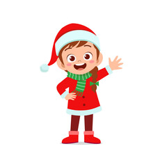 happy cute little kid boy and girl wearing red christmas costume