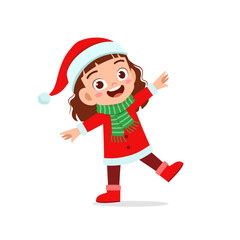 happy cute little kid boy and girl wearing red christmas costume