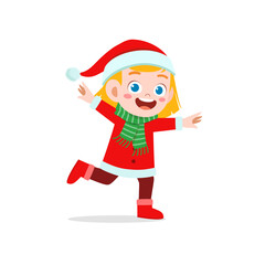 happy cute little kid boy and girl wearing red christmas costume