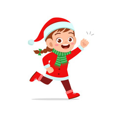 happy cute little kid boy and girl wearing red christmas costume