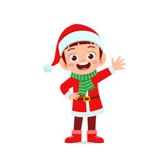 happy cute little kid boy and girl wearing red christmas costume