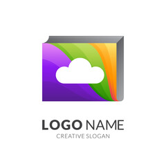 book cloud logo, book and cloud, combination logo with 3d colorful style