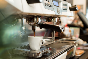 black coffee morning on coffee maker