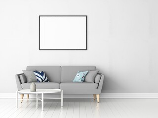 3d rendering. Empty frame mock up in interior with objects
