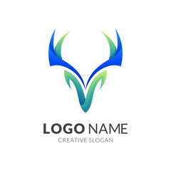 Fototapeta premium deer logo with 3d blue and green style