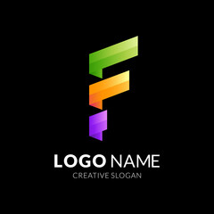 letter F  logo with 3d colorful style