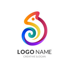 chameleon logo design with 3d colorful style