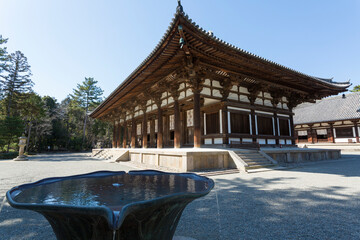 唐招提寺の金堂と手水鉢