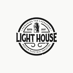 Retro Light house mercusuar Vintage Retro Badge graphic logo design. Vector illustration