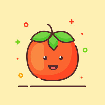 Tomato cute mascot face emotion happy mascot fruit with color flat cartoon outline style