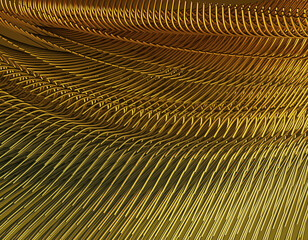 Abstract composition with Golden lines. Visual effect, equalizer. 3D rendering.