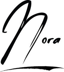 Nora -Female Name Modern Brush Calligraphy Cursive Text on White Background
