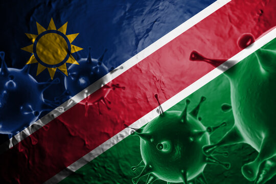 VIRUS WITH Namibia FLAG, CORONA VIRUS, Flu Coronavirus Floating, Micro View, Pandemic Virus Infection, Asian Flu, Covid, Covid19, Covid-19 3D RENDER.