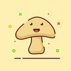 Mushroom cute mascot face emotion happy vegetable with color flat cartoon outline style