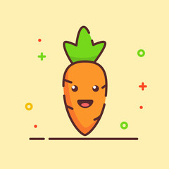 Carrot cute mascot face emotion happy vegetable with color flat cartoon outline style