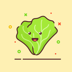Lettuce cute mascot face emotion happy vegetable with color flat cartoon outline style