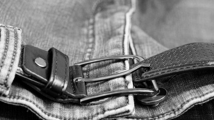Jeans with leather belt, black and white