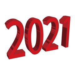 Volumetric inscription 2021 in red for New Year cards and banners