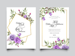 beautiful purple roses design wedding invitation card template