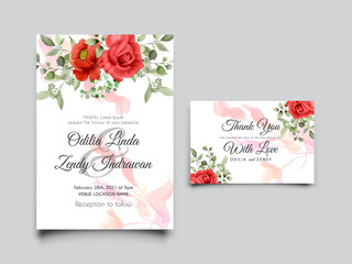 wedding card template with red roses illustration theme