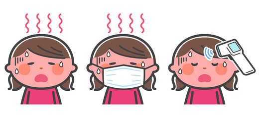発熱して具合が悪い女の子セット／線あり