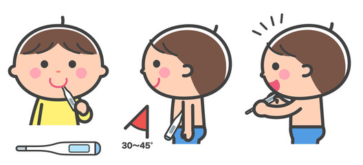 体温を測る男の子（口、わきの下）／線あり
