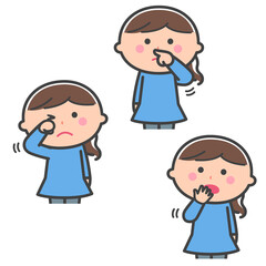 感染リスク／顔（目、鼻、口）を手で触る女の子／線あり