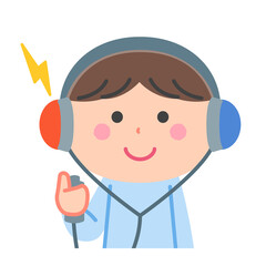 健康診断／聴力検査をする男の子／輪郭線なし