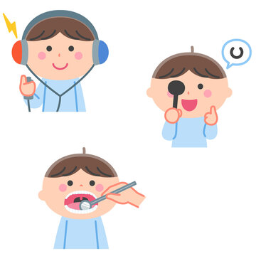 健康診断 聴力検査 視力検査 歯科検診 セット 輪郭線なし Vector De Stock Adobe Stock