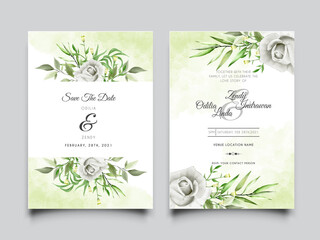 elegant wedding invitation card template with beautiful greenery floral design