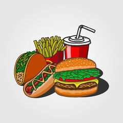 fast food vector illustration. fit for fast food restaurant graphics or food. flat color hand-drawn style