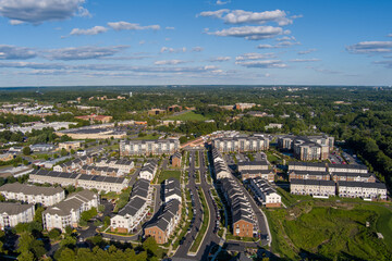 Aerial view of the Village West at Germantown Town Center (Waterford Hills) neighborhood in Germantown, Montgomery County, Maryland.