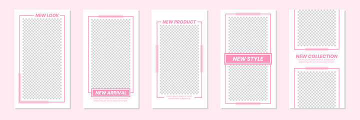Set of rectangle editable minimal layout social media stories template pastel pink color for personal or business. Use this layout for web, banner, poster or etc. For shop, discount, sale, promotion.