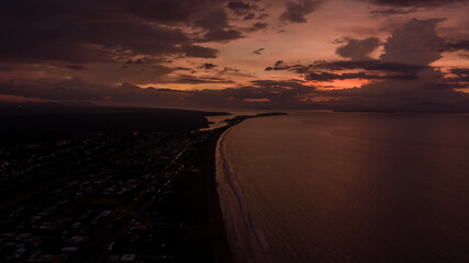 Beautiful aerial view of the magical sunset in Puntarenas Costa Rica, 