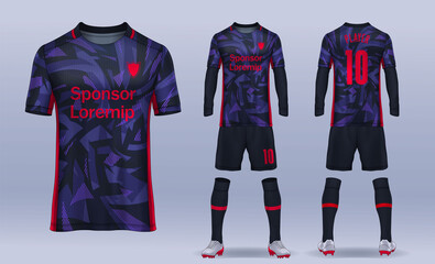 t-shirt sport design template, Soccer jersey mockup for football club. uniform front and back view. © Nattanopdesign