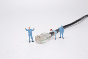 a Specialists with network cable. Macro photo