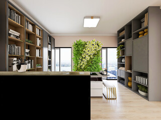 The modern clean kitchen has clean kitchen utensils and countertops