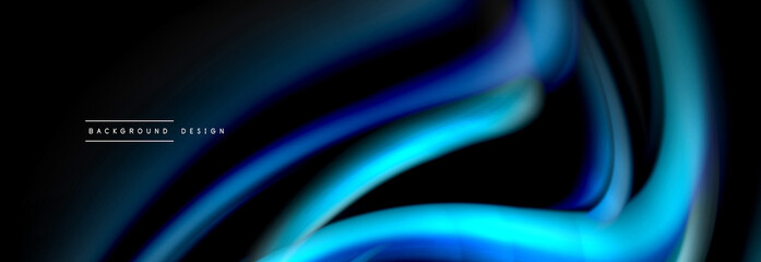 Dynamic motion abstract background. Color blurred stripes on black. Wave liquid lines poster. Vector illustration