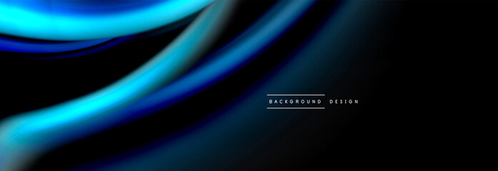 Dynamic motion abstract background. Color blurred stripes on black. Wave liquid lines poster. Vector illustration